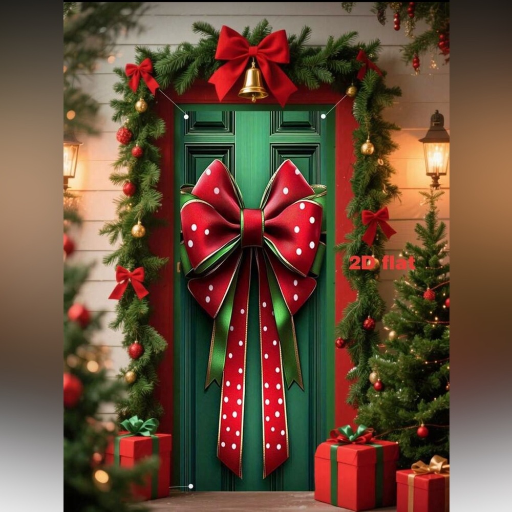 2D Door Banner 🎁 1 Large Printed Polyester Christmas Door Banner with Bow